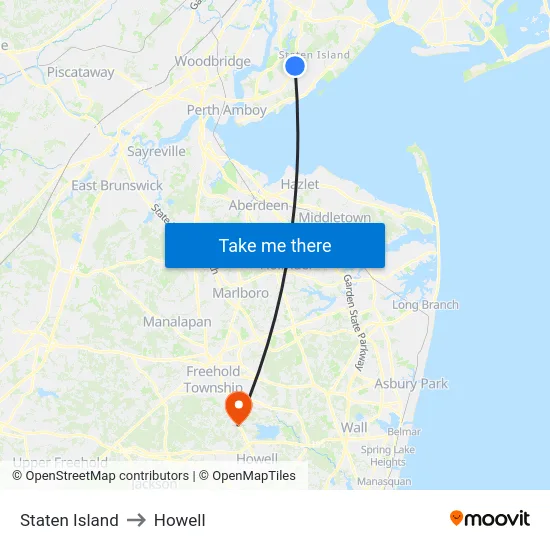 Staten Island to Howell map