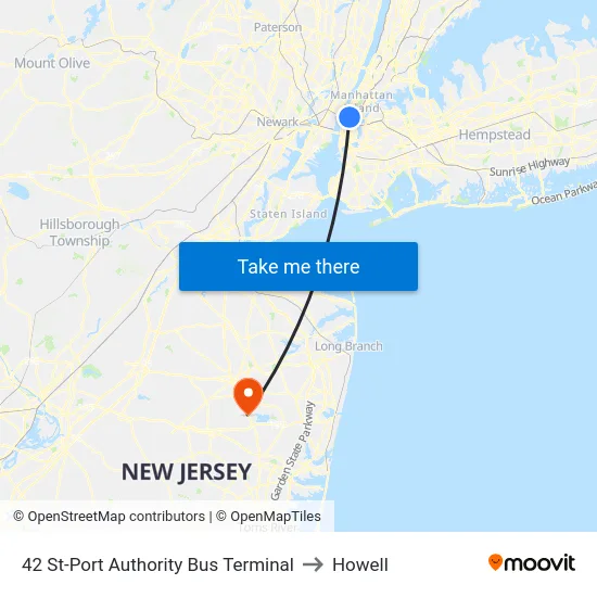 42 St-Port Authority Bus Terminal to Howell map
