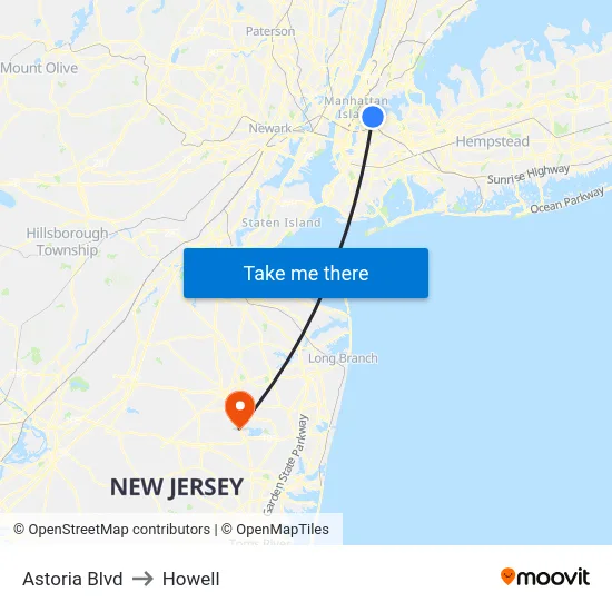 Astoria Blvd to Howell map