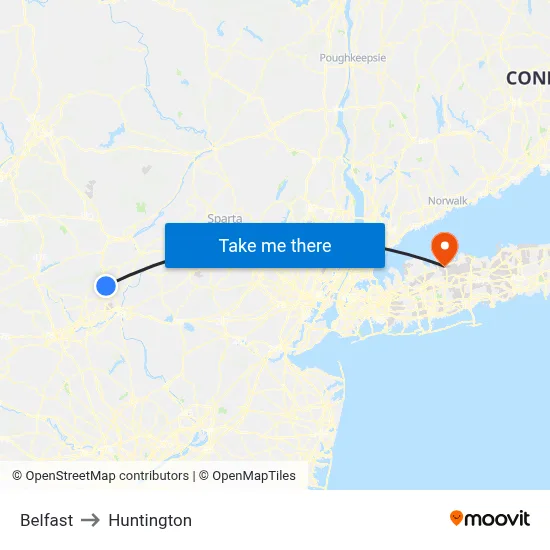 Belfast to Huntington map