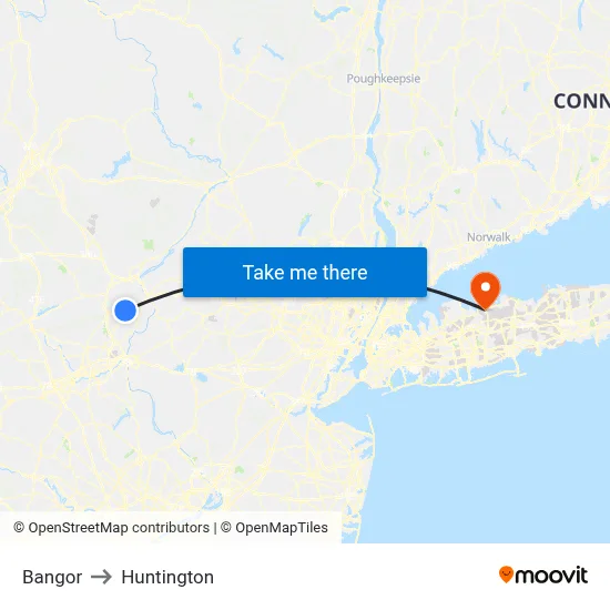 Bangor to Huntington map