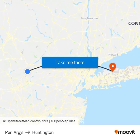 Pen Argyl to Huntington map