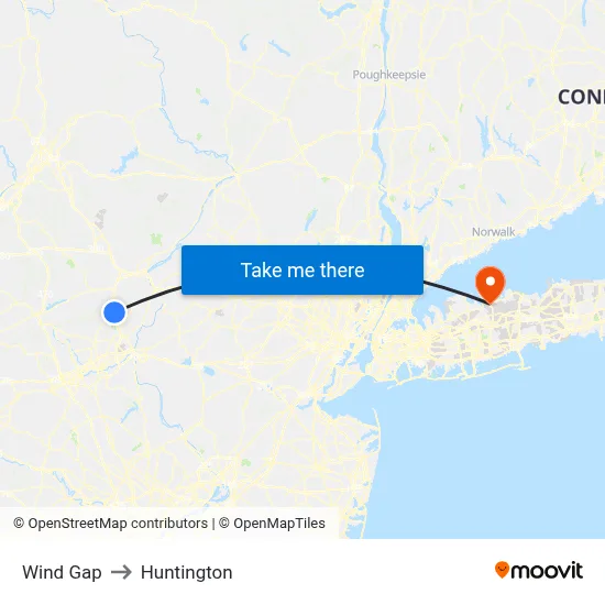 Wind Gap to Huntington map