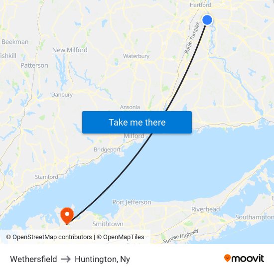 Wethersfield to Huntington, Ny map