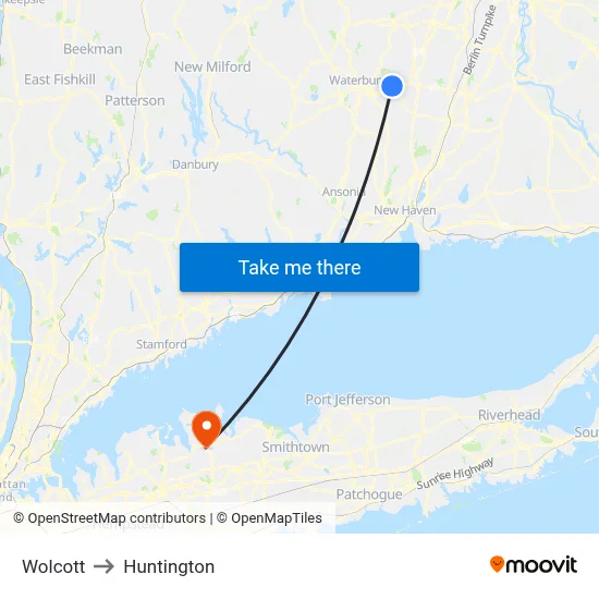 Wolcott to Huntington map