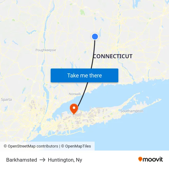 Barkhamsted to Huntington, Ny map