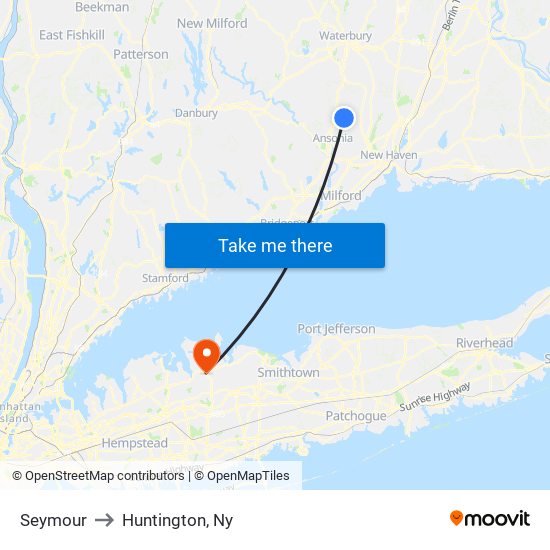 Seymour to Huntington, Ny map