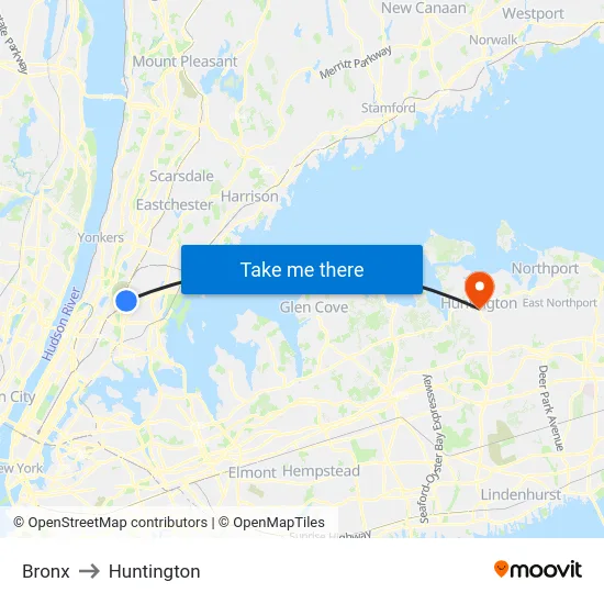 Bronx to Huntington map