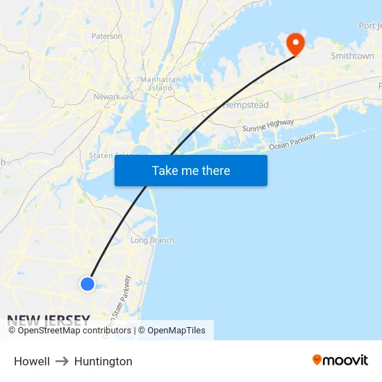 Howell to Huntington map