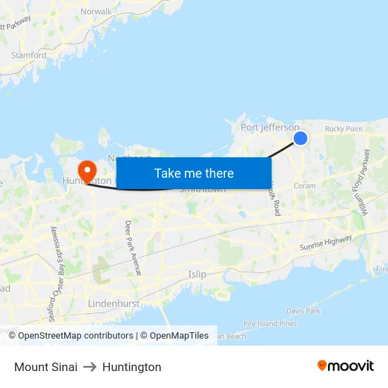 Mount Sinai to Huntington map