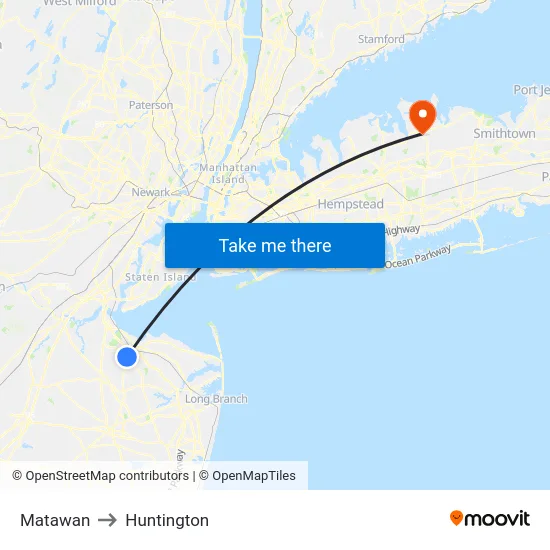 Matawan to Huntington map