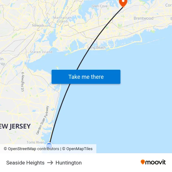 Seaside Heights to Huntington map