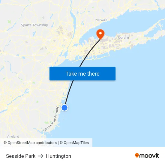 Seaside Park to Huntington map
