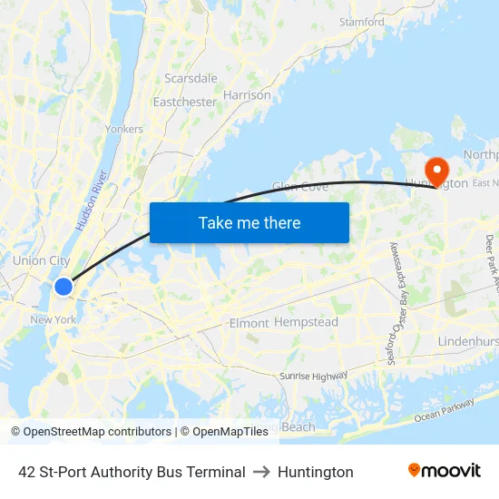 42 St-Port Authority Bus Terminal to Huntington map