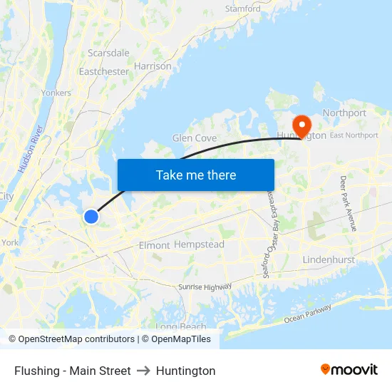 Flushing - Main Street to Huntington map