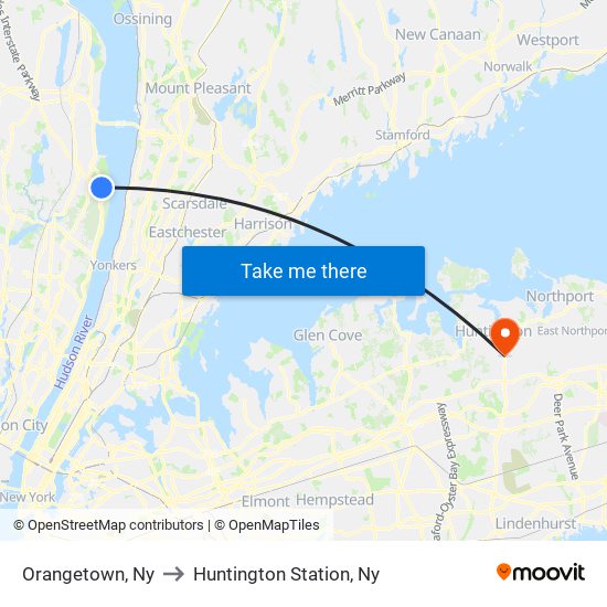 Orangetown, Ny to Huntington Station, Ny map