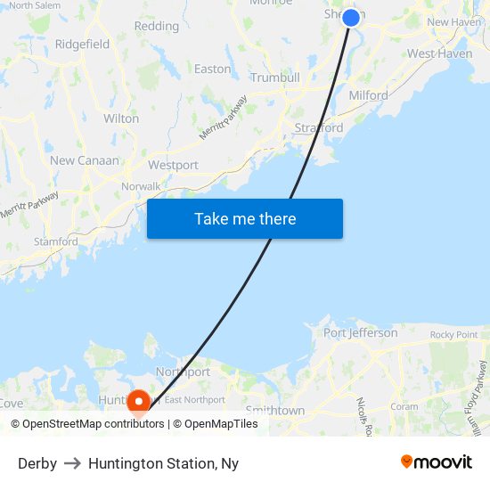 Derby to Huntington Station, Ny map