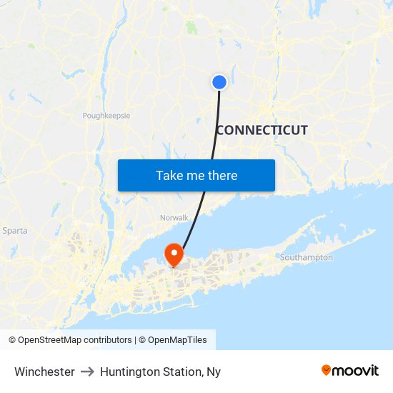 Winchester to Huntington Station, Ny map