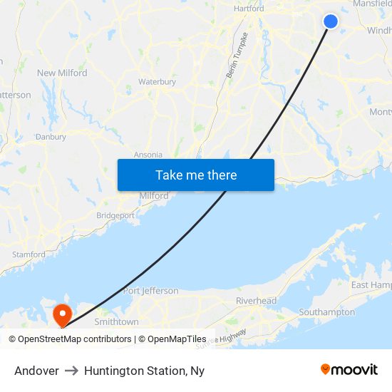 Andover to Huntington Station, Ny map