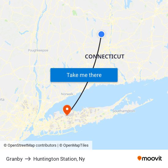 Granby to Huntington Station, Ny map