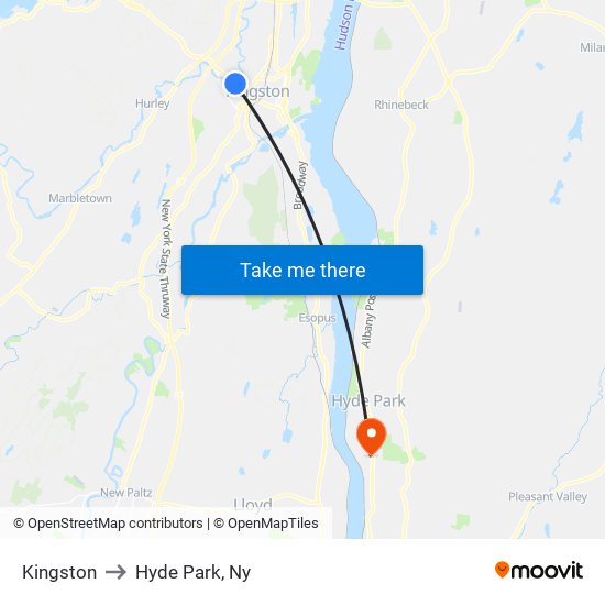 Kingston to Hyde Park, Ny map