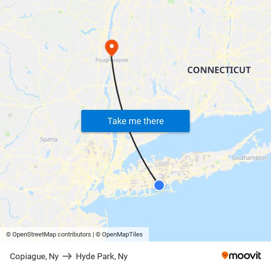 Copiague, Ny to Hyde Park, Ny map