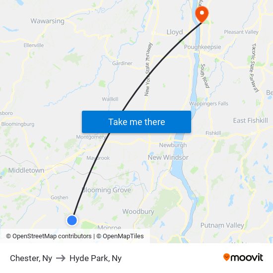 Chester, Ny to Hyde Park, Ny map