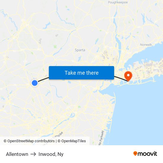 Allentown to Inwood, Ny map