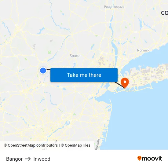 Bangor to Inwood map