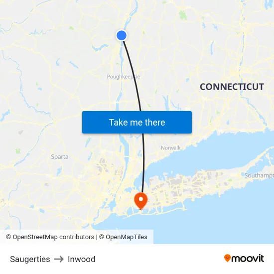 Saugerties to Inwood map