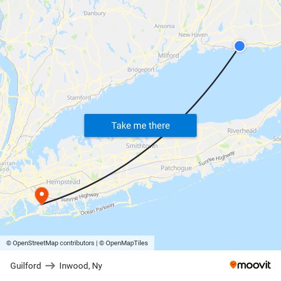 Guilford to Inwood, Ny map