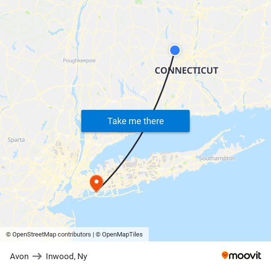 Avon to Inwood, Ny map