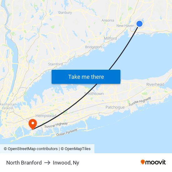 North Branford to Inwood, Ny map