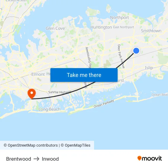 Brentwood to Inwood map