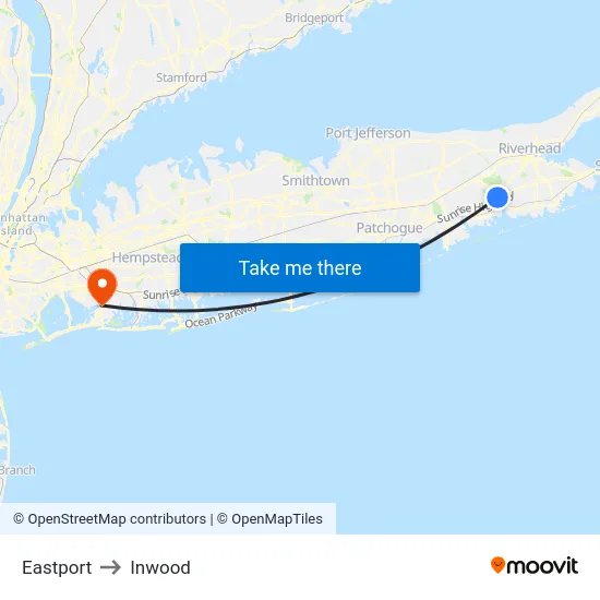 Eastport to Inwood map