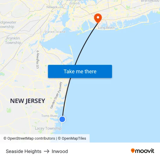 Seaside Heights to Inwood map