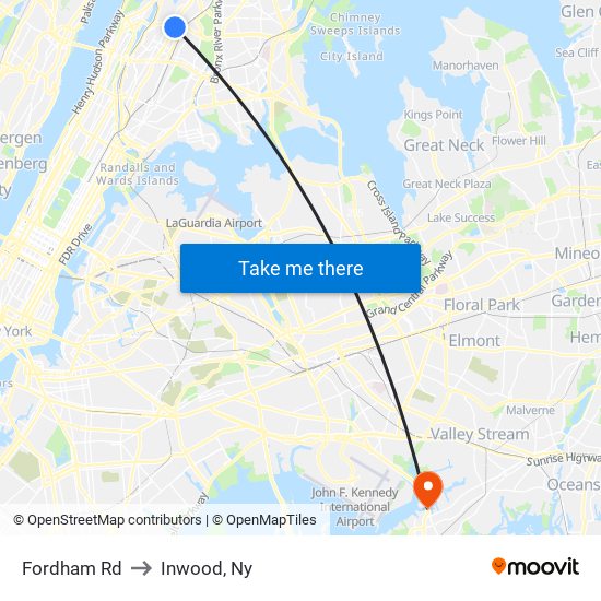 Fordham Rd to Inwood, Ny map