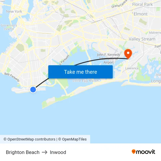 Brighton Beach to Inwood map