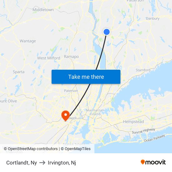 Cortlandt, Ny to Irvington, Nj map