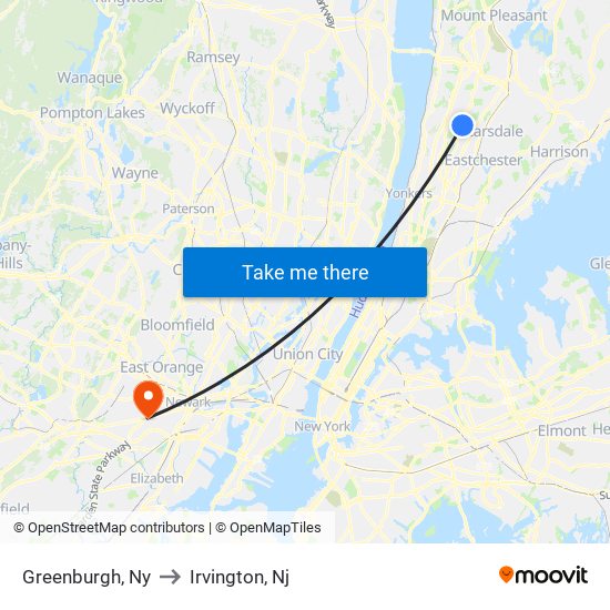 Greenburgh, Ny to Irvington, Nj map