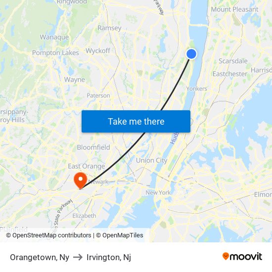 Orangetown, Ny to Irvington, Nj map