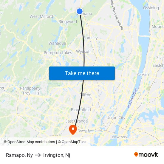 Ramapo, Ny to Irvington, Nj map