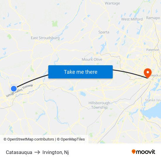 Catasauqua to Irvington, Nj map