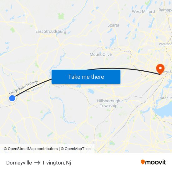 Dorneyville to Irvington, Nj map