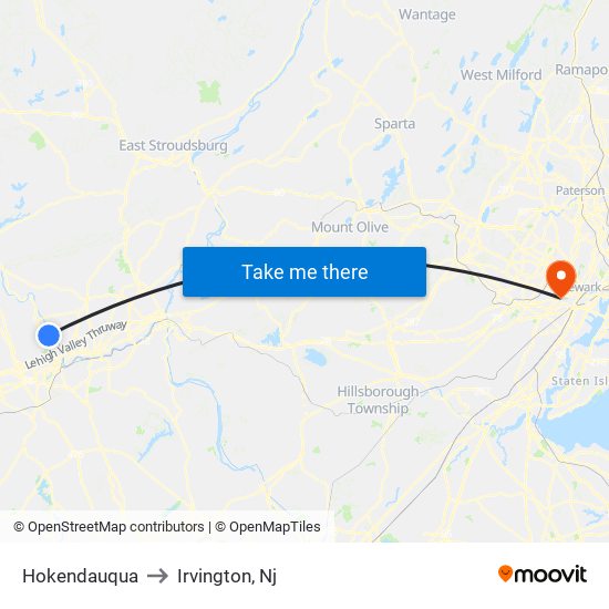 Hokendauqua to Irvington, Nj map