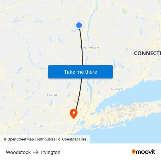 Woodstock to Irvington map