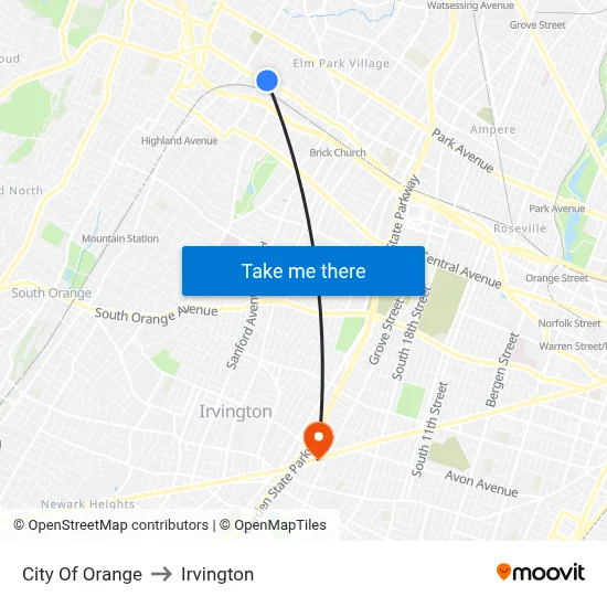 City Of Orange to Irvington map