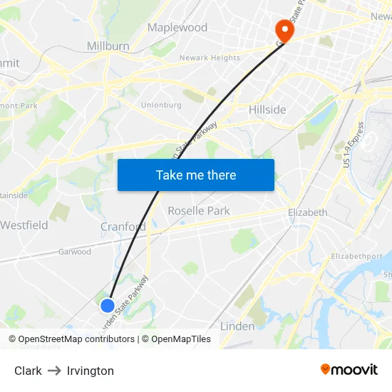 Clark to Irvington map