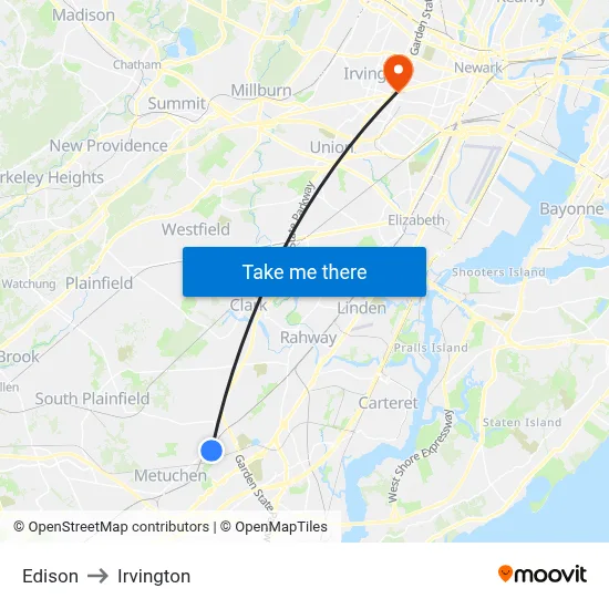 Edison to Irvington map
