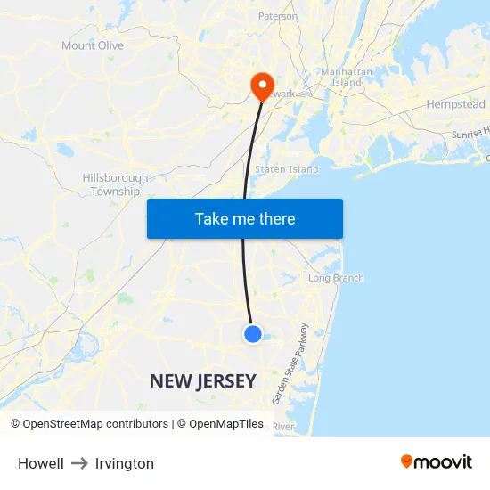 Howell to Irvington map